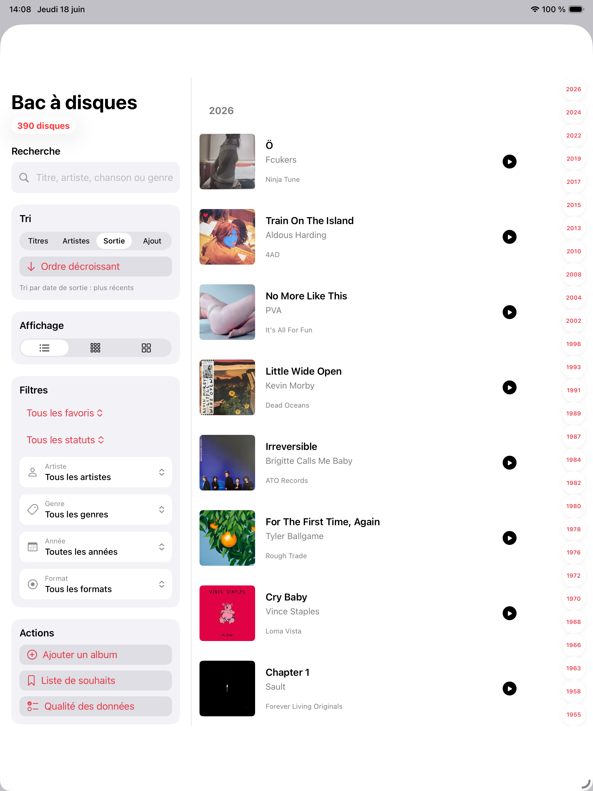 iPad bin and filters - Record Picker