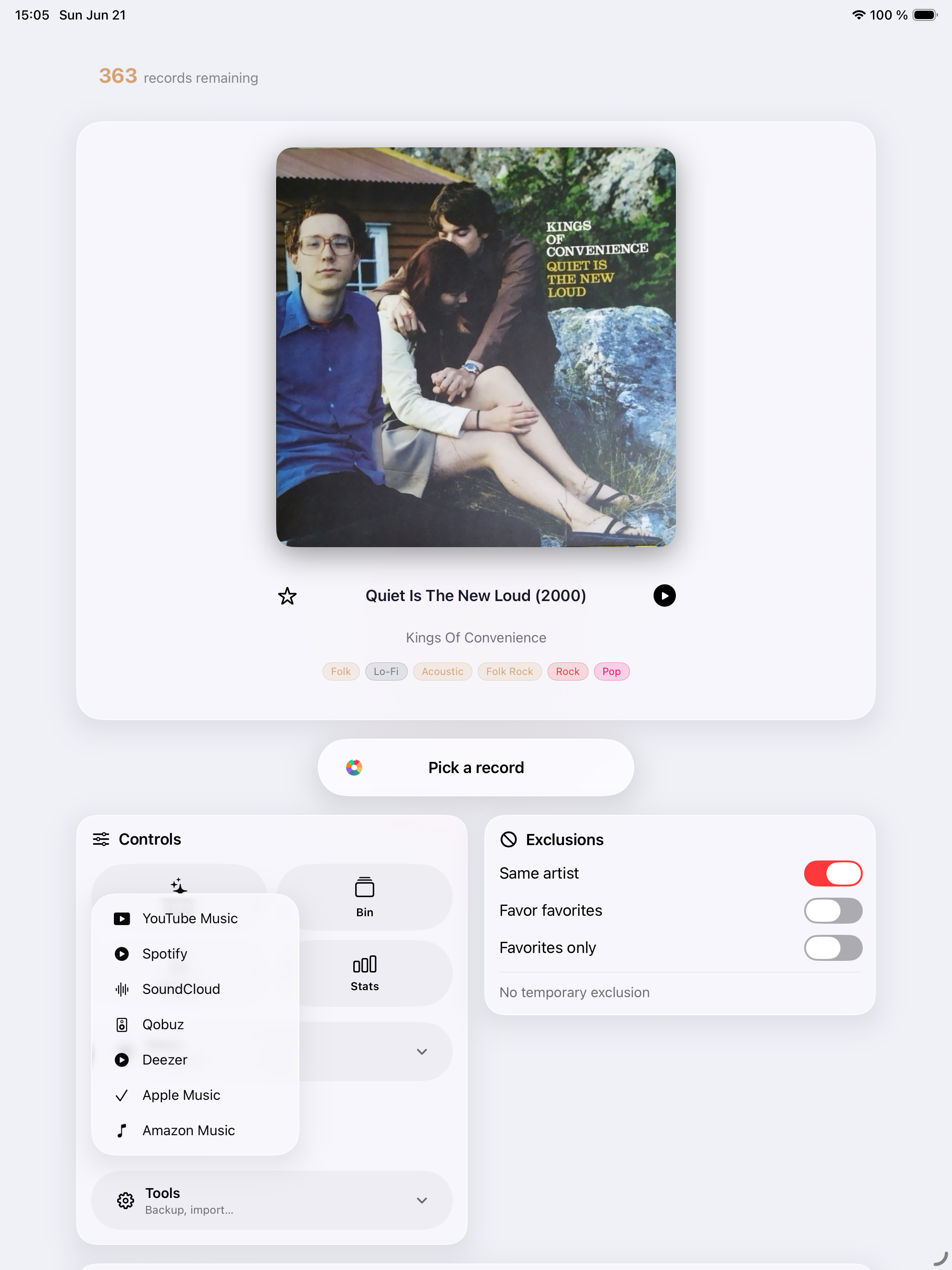 Listening options - Record Picker