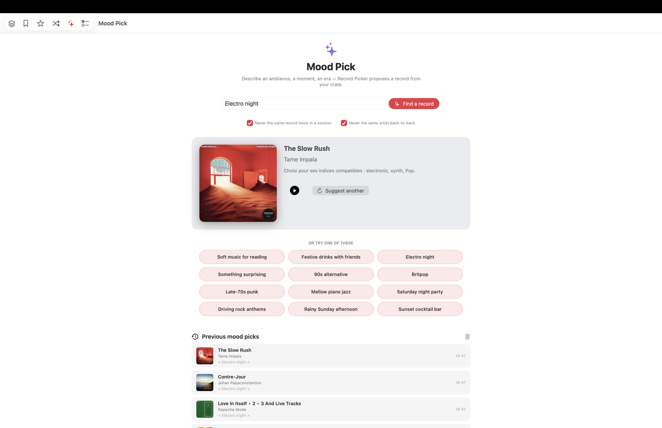 Record Picker for Mac mood pick view