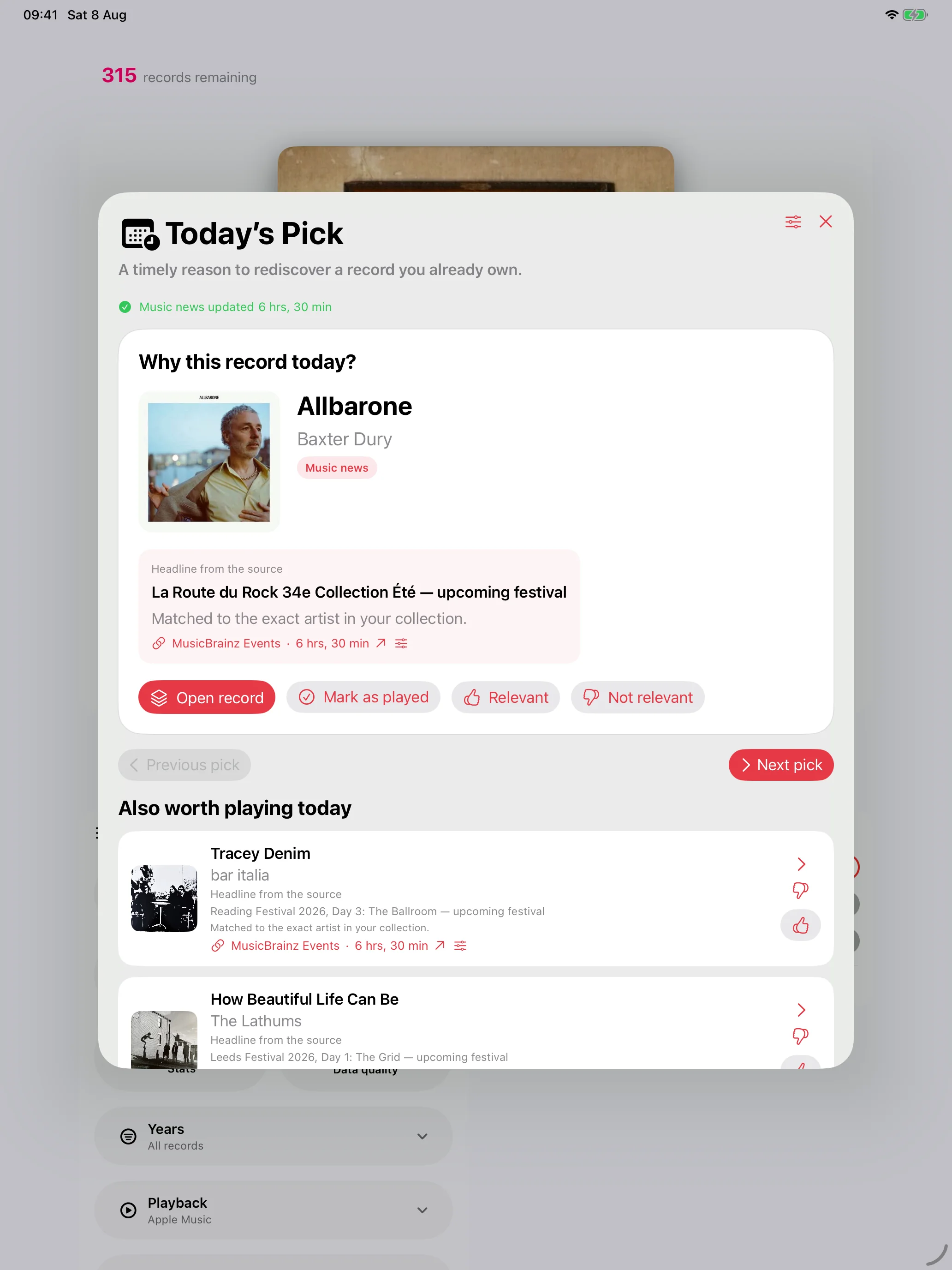 Record Picker on iPad