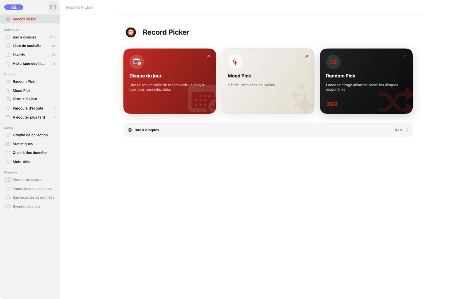 Accueil de Record Picker 3.0.1 sur Mac